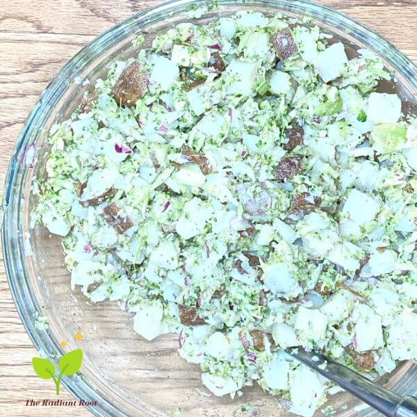 Broccoli Potato Salad in a glass bowl | The Radiant Root