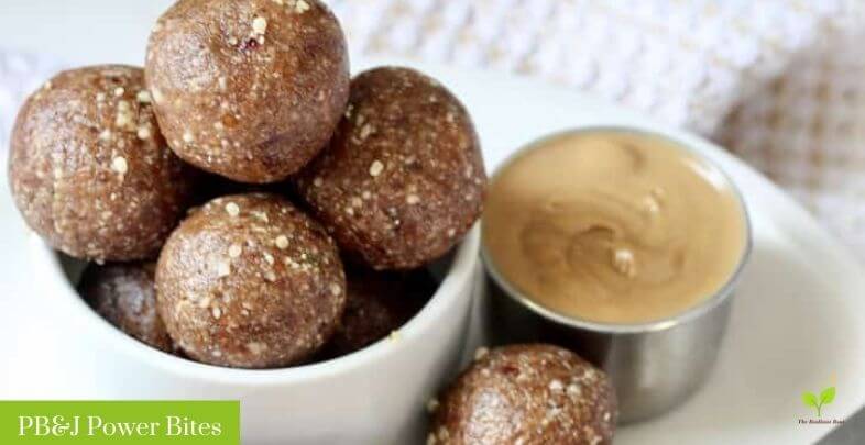 Hemp Heart Recipe Round Up PBJ Protein Balls in a White Cup | The Radiant Root