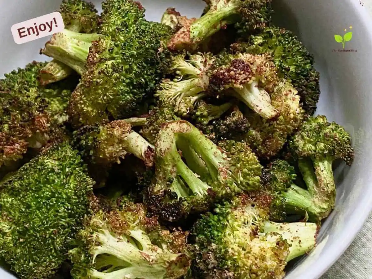 Cinnamon Broccoli Instruction photo 8 cooked broccoli on baking sheet | The Radiant Root